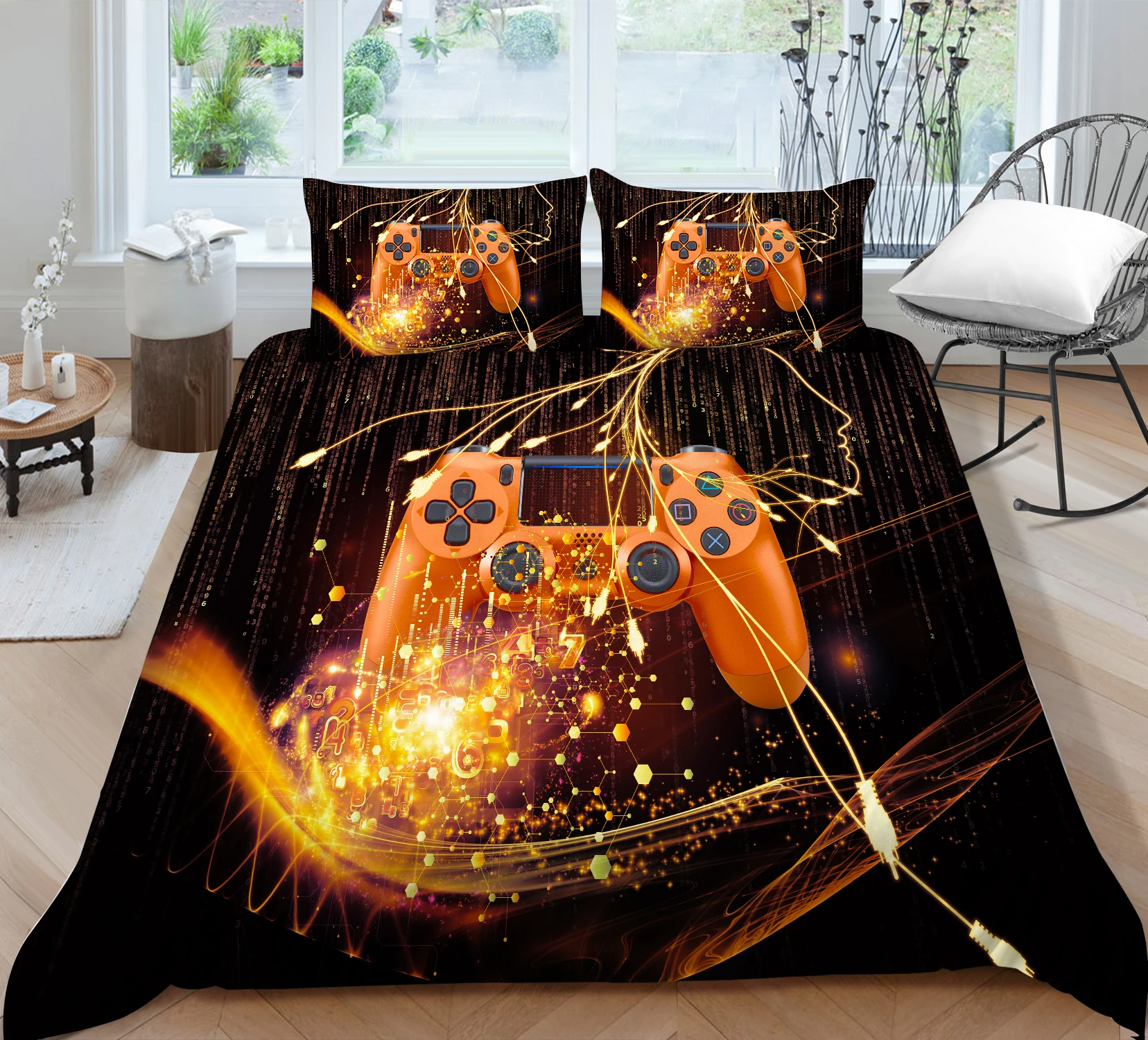 

Colorful Galaxy and Gamepad Cartoon Printing Bedding set Duvet cover with pillowcases Home Decor for kids and Children
