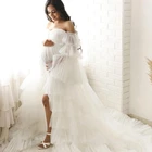 Белое Тюлевое пышное платье невесты для беременных Симпатичные платья с низким вырезом и оборками многоярусные сетчатые платья для беременных для фотосессии платья для будущей мамы