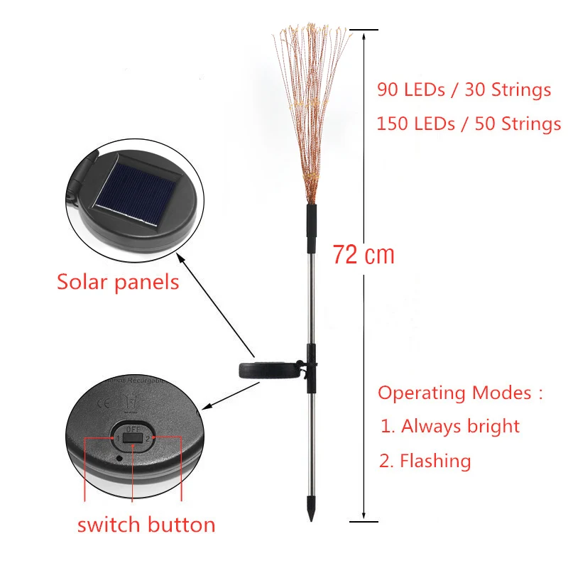 

LED Solar Firework Lights Outdoor Waterproof Fairy Garland 90/150 LEDs Light String Garden Lawn Street Christmas Decoration