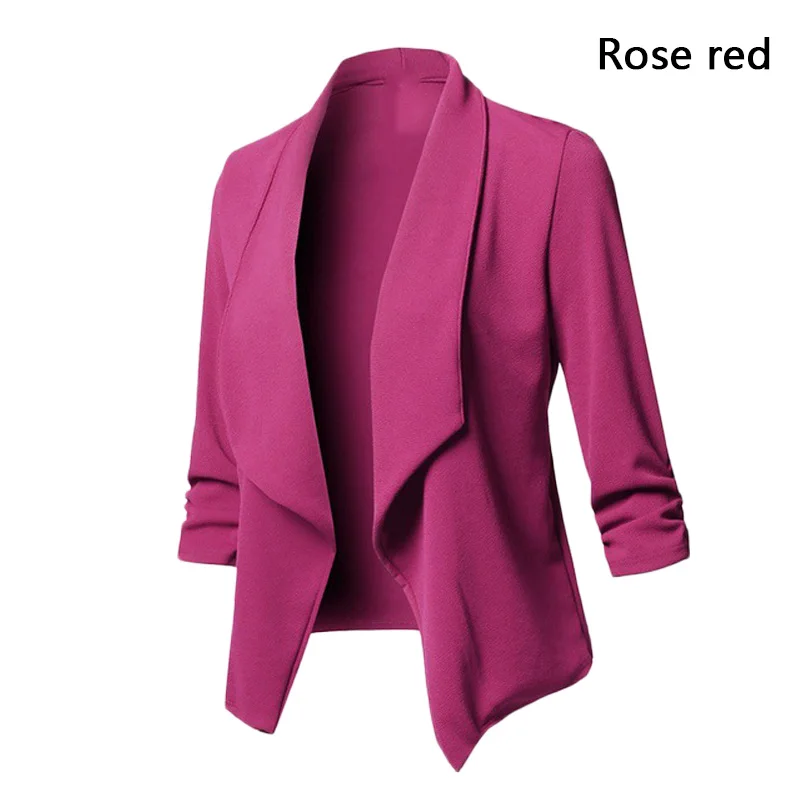 Rose red Новое модное женское пальто Женский Тонкий OL Костюм Повседневный Блейзер, пиджак, пальто Верхняя одежда с длинным рукавом плюс размер верхняя одежда - Цвет: Rose red