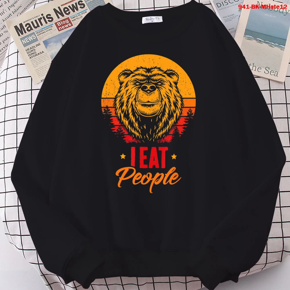 

Худи с надписью I EAT People, уличная одежда, толстовки с рисунком медведя, крутая худи с графическим принтом, толстовка с круглым вырезом, одежда ...