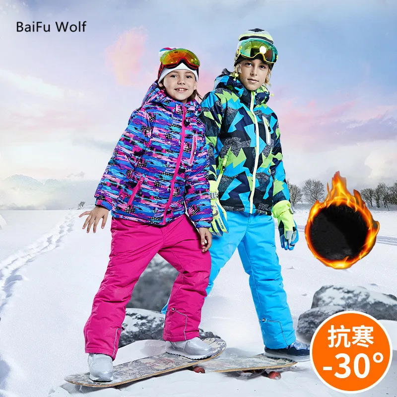 

Children Clothing Boy Girl Skiing and Snowboarding Suit Snow wear Teenagers Waterproof Outdoor Sports Jacket Pants Clothes