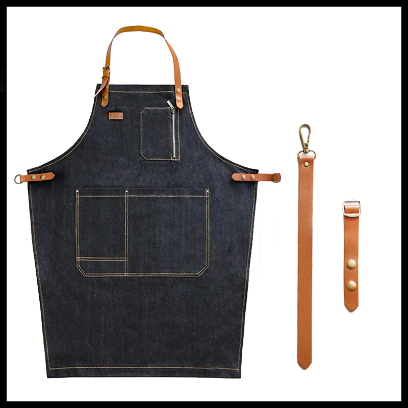 

Fashion kitchen denim apron cooking coffee shop restaurant nail art drawing men and women overalls custom logo