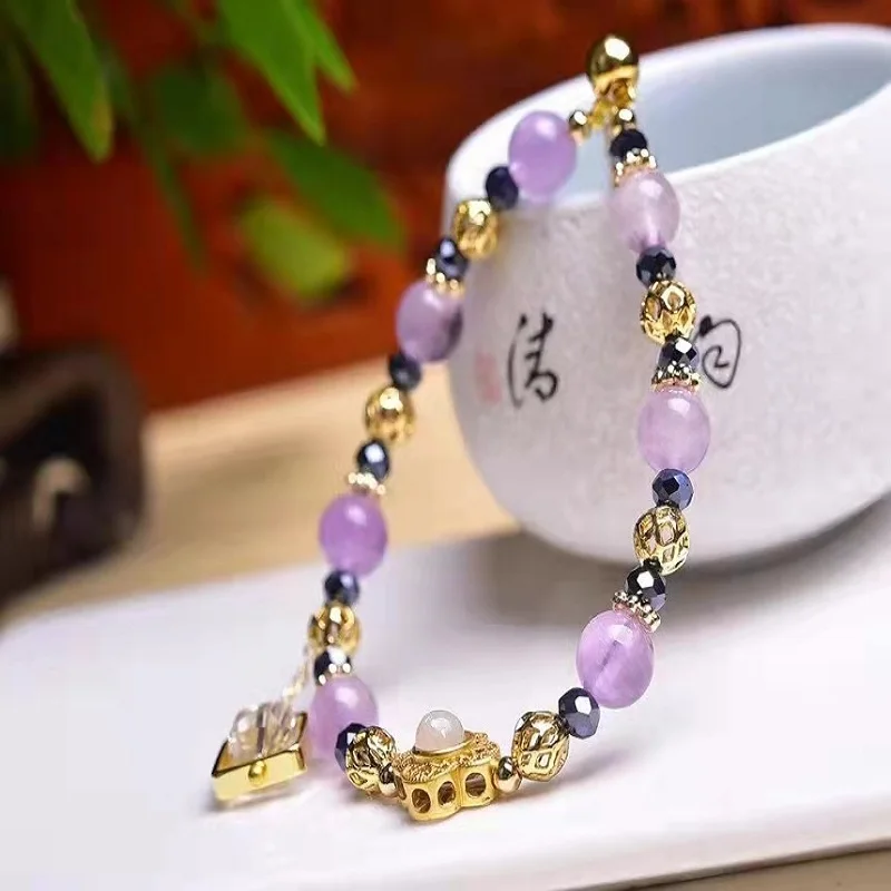 

Браслет из бисера с лавандой и аметистом, 8 мм