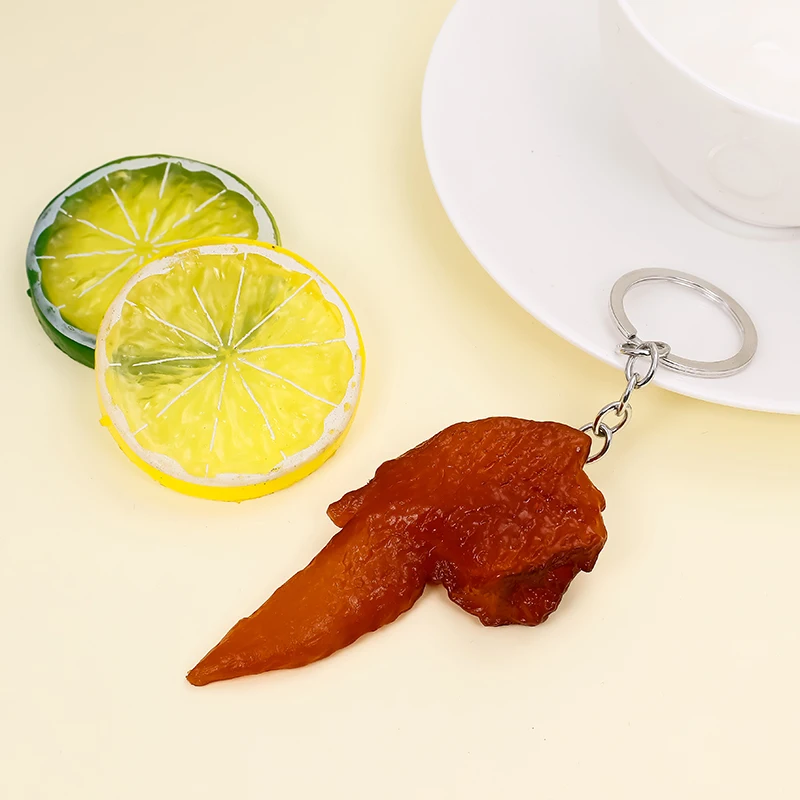 

Creative interest Silica Food Key Chain Bag Accessory Simulation Fried Chicken legs wings keychain Alloy Keyring Connection