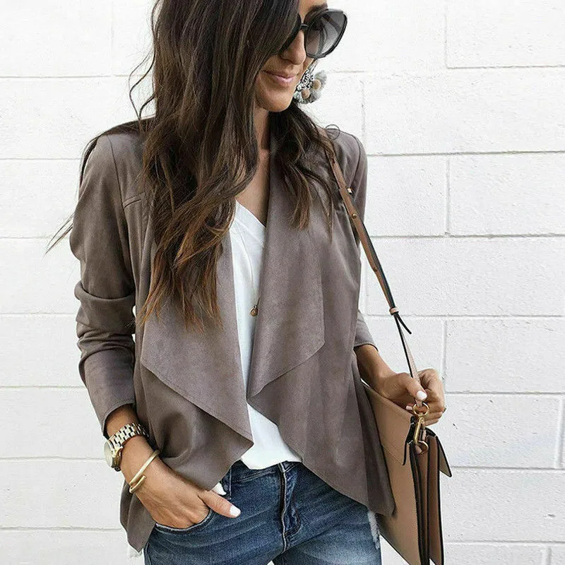 Женские однотонные куртки с длинным рукавом кардиган водопадом верхняя одежда