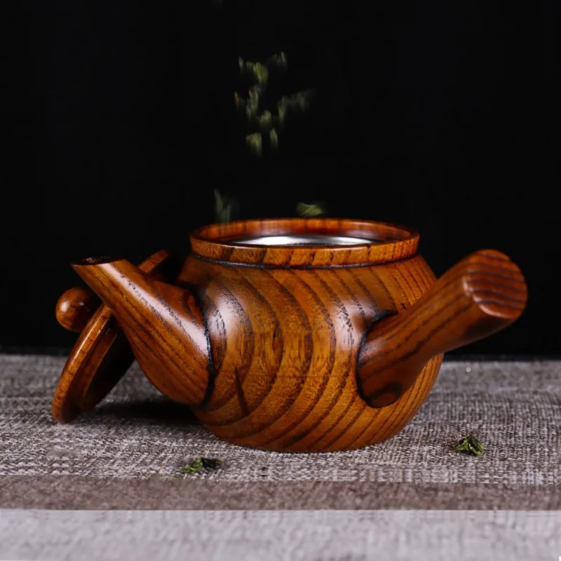 

1 Pcs Wooden Tea Japanese Style Heat Resistant Tea Infuser Pot With Wood Cover Tea Puer Kettle Coffee Cup Kitchen Accessories