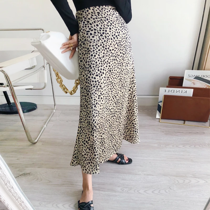 

Женская юбка с леопардовым принтом, элегантная однотонная трапециевидная юбка средней длины с поясом на резинке, винтажная модная шикарная...