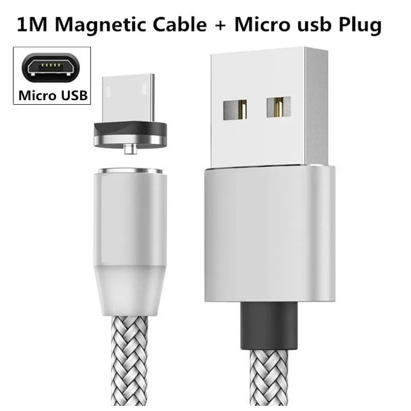 For Micro Silver Магнитный USB кабель type C Micro USB кабель для быстрой зарядки для huawei Y3 Y6 Y5 II A7 J2 PRO Grand prime pro G530 - Цвет: For Micro Silver