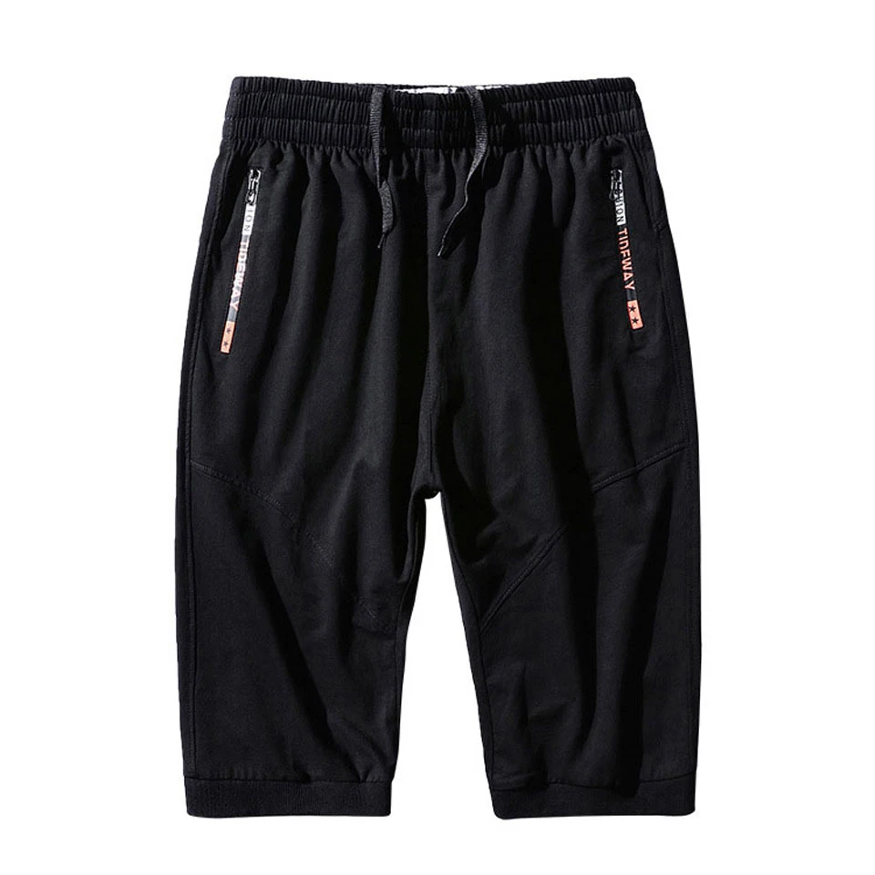

95% Cotton 5% Spandex Big Size L-8XL Knee Length Man Short Pants Male Pockets Elastic String Waist Letters Casual Men Shorts