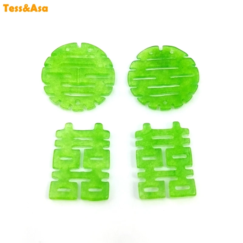 

Green Jade Natural Slice Earrings Pendant Necklace Carved Flower Hollowed-Out Work Chinese Style Jewelry Amulet For Women Making