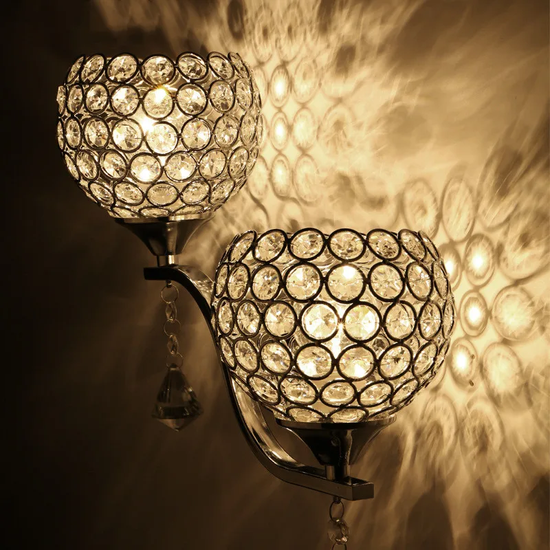 

Modern Simple Silver Wall Lamp Bedroom Bedside Lamp Passage Living Room Lamp Creative Ball Crystal Led Wall Lamp Bathroom Light