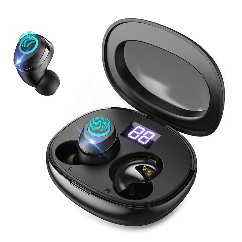 YBD цифровой дисплей TWS 5,0 Bluetooth наушники 3D стерео беспроводные наушники с сенсорным управлением гарнитура - Цвет: Black