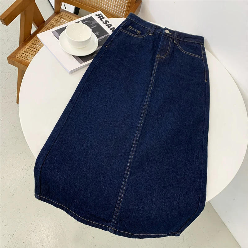 

Spring and autumn women's casual solid color high-waist denim skirt