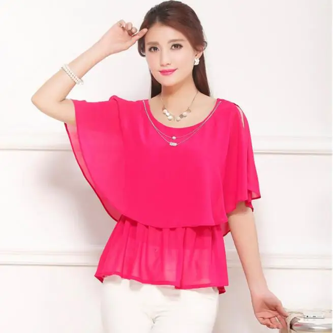 

Fashion women Summer batwing sleeve chiffon shirts tops,black blue red green hollow out chiffon blous