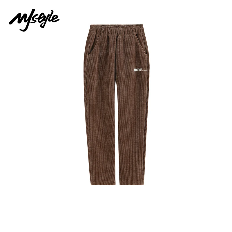 

MJstyle 2021 зимние женские узкие теплые коричневые вельветовые брюки с высокой талией брюки с эластичным поясом корейская мода 821040049