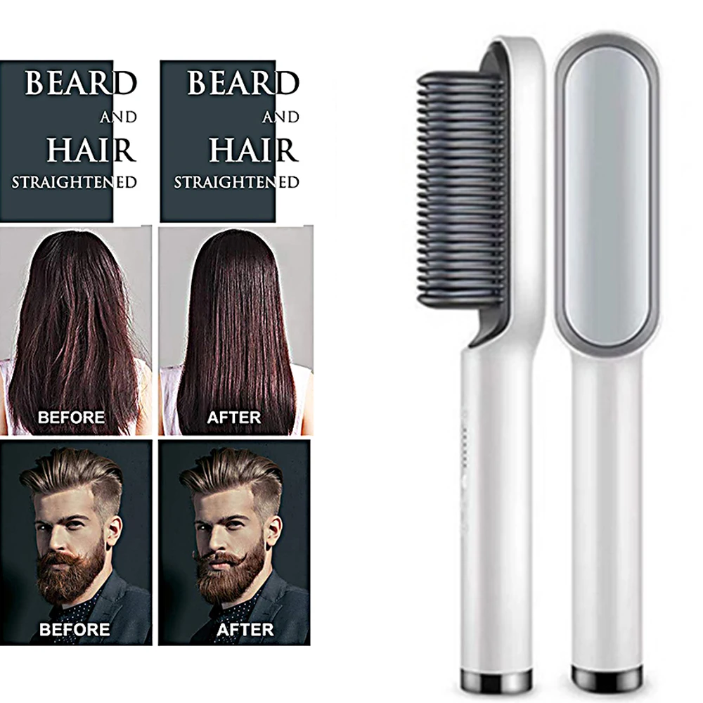 

Professional Hair Straightener Brush Smoothing Comb Ceramic Electric Straightening Beard Brush Fast Heated Hair Curler Flat Iron