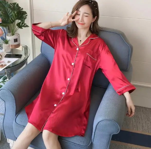 5XL Silk Nightwear Nightgowns New Spring Summer Satin Night Dress Women Loose 3/4 Sleeve Ladie's Nightshirt Large Size M 4XL