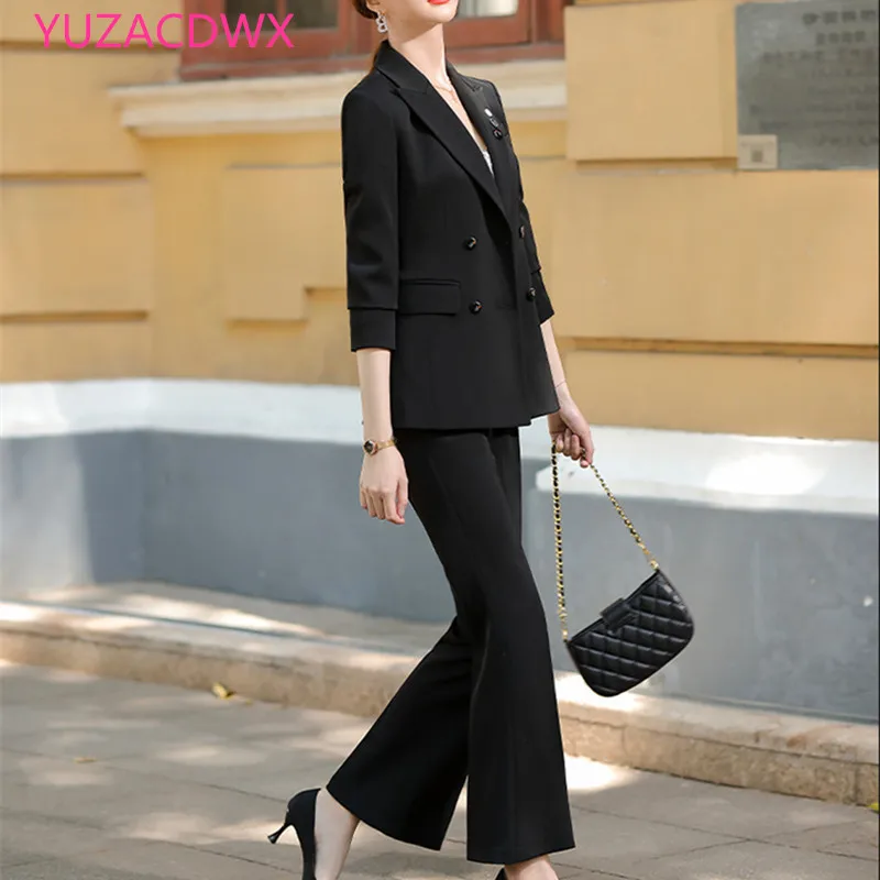 YUZACDWX White Suits Women Higt Eed Formal Interview Business Slim Blazer And Pants Office Ladies Fashion Work Wear Lake  Black enlarge