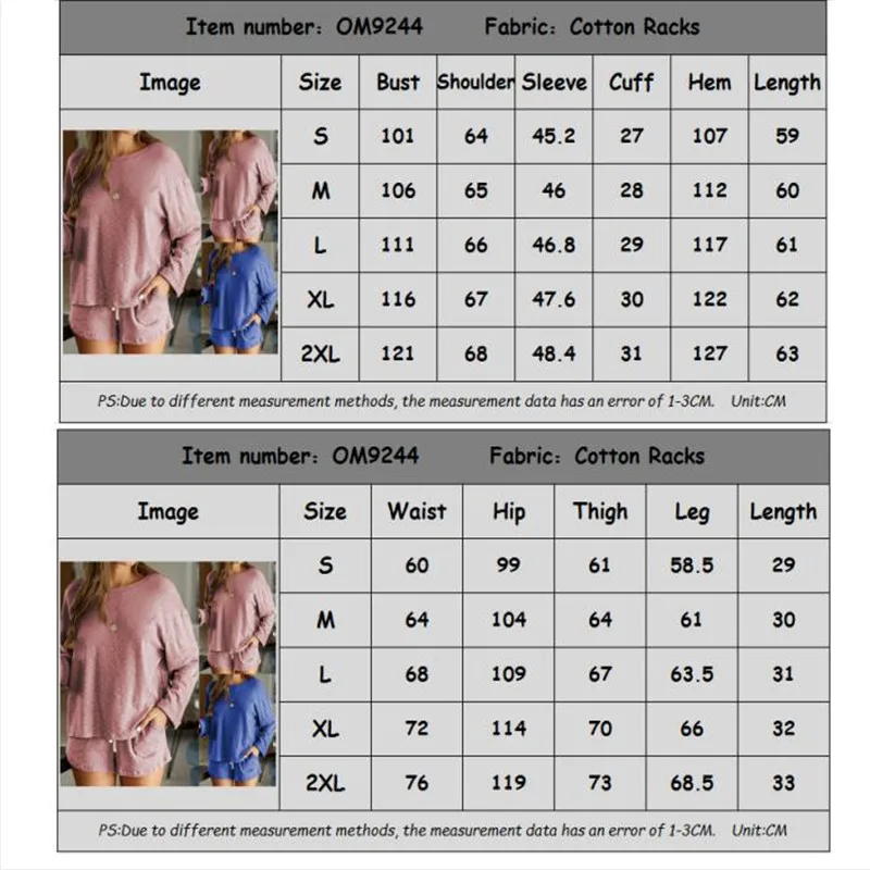 Korean Style Women Clothing Sets New Long Sleeves Tops Shorts Loose Female Home Clothes Costume Suits Pink Blue 2pcs Set | Женская