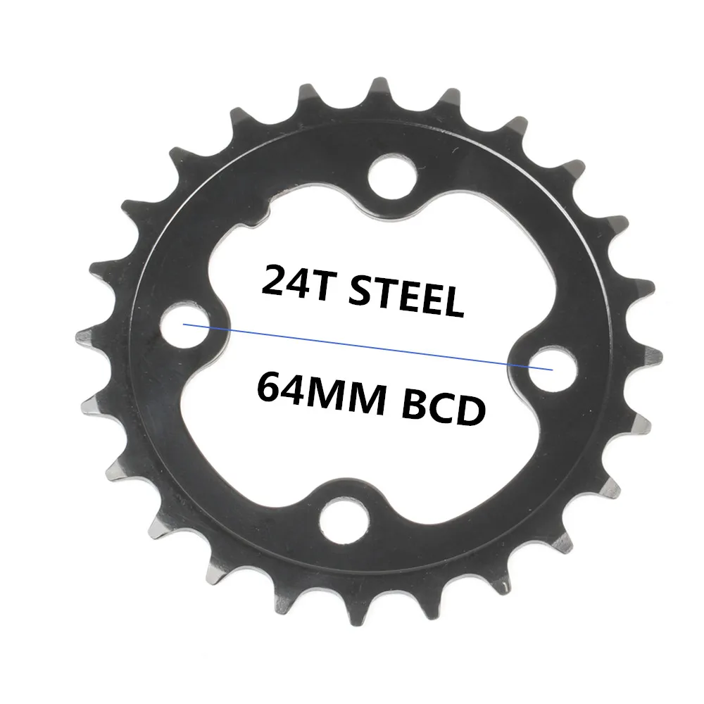 24T STEEL Круглая цепь MTB горный велосипед 104BCD 22T 24T 32T 34T 38T 42T 44T шатуны стали алюминиевый сплав зубная пластина запчасти - Цвет: 24T STEEL