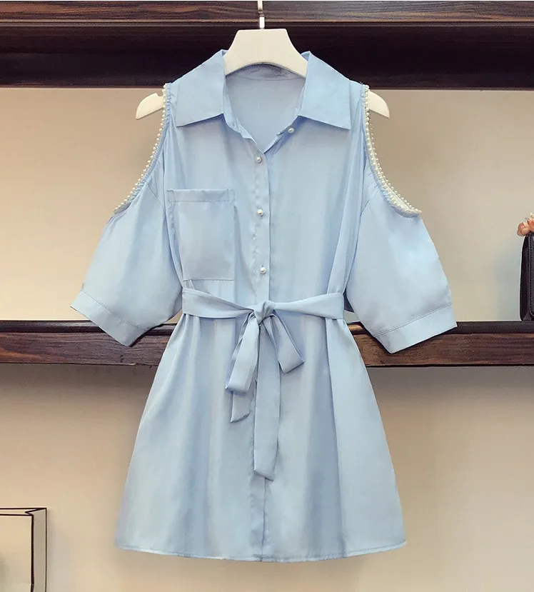 

Women 2 Piece Sets Summer Sweet Sexy Beading Off Shoulder Casual Lace Up Blouse Top + Elastic Waist Shorts Fashion Clothing Suit