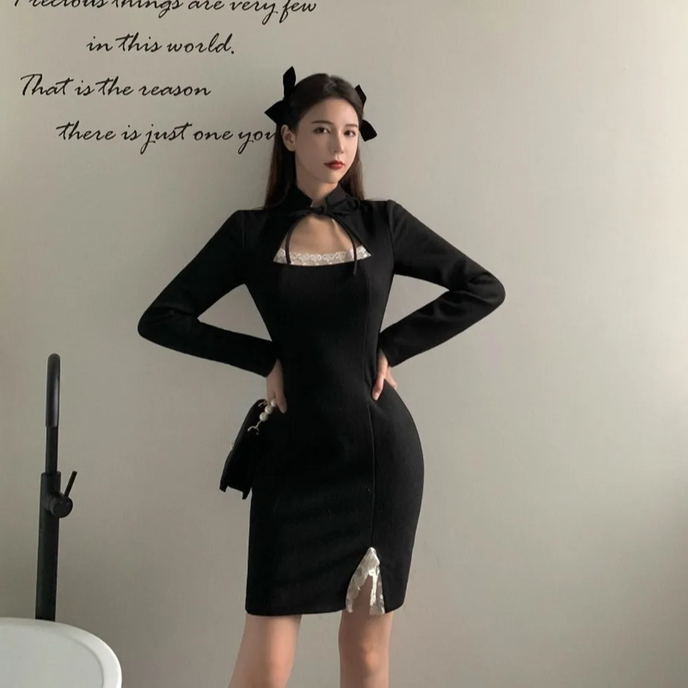 

2021 Retro Sexy Club Night Party Fenimine Vestidos Women Vintage Slim Fit Pencil Bodycon Bandage Sheath Mini Dress