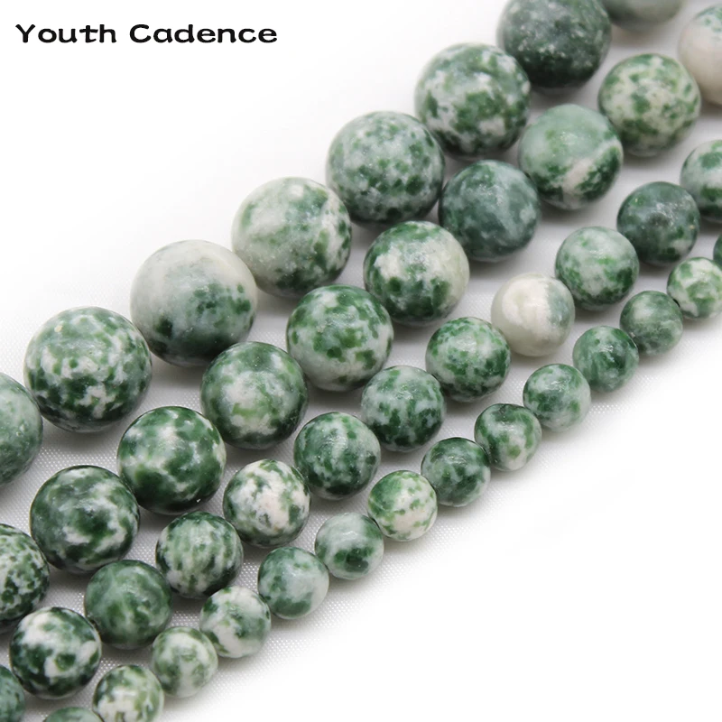 

Natural Green Spot Jaspers Stone Loose Round Spacer Beads For Jewelry Making 15"Inches 4/6/8/10/12mm DIY Bracelet Necklace