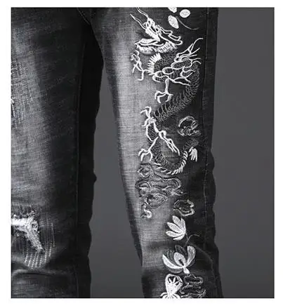 Dragon Men's Fashion Embroidered Jeans 