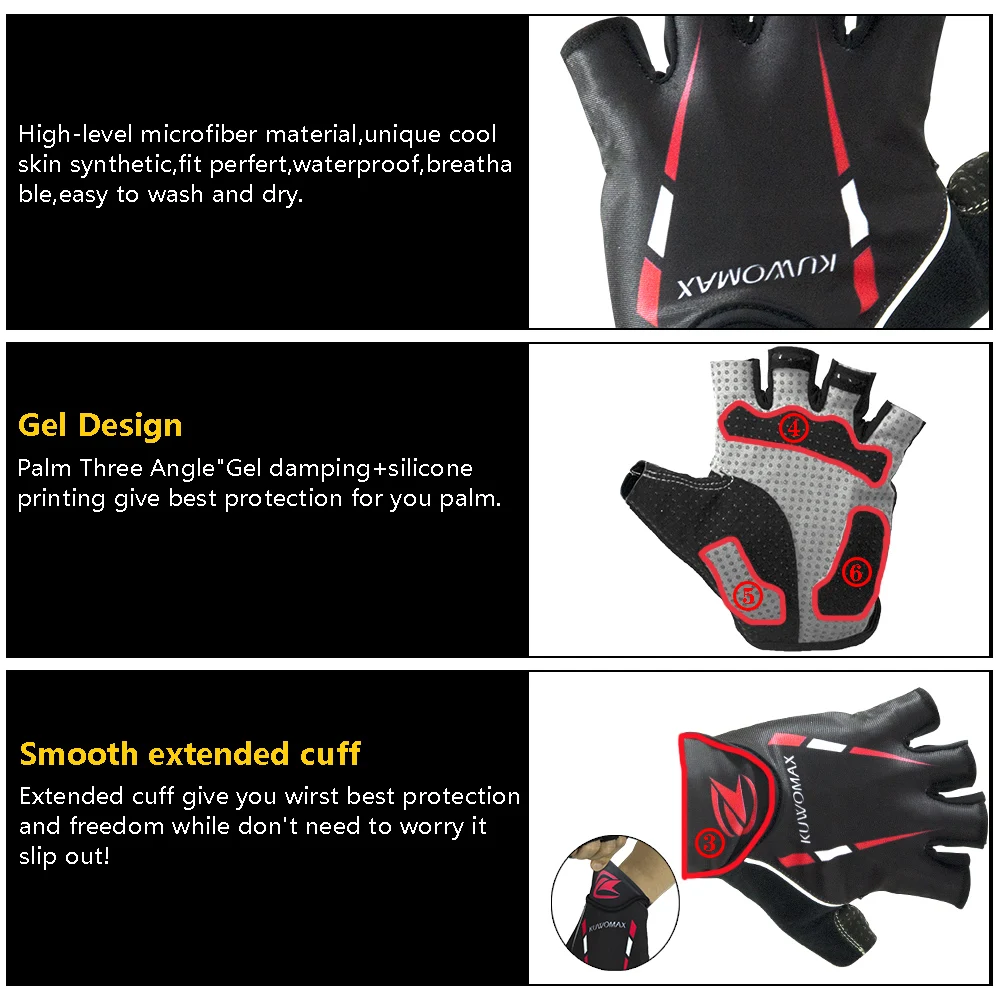 

2019 KUWOMAX MTB Cycling Gloves Half Finger Gel Men Women's Summer Bike Sports Silicone Anti-Slip Bicycle Gloves Accessories.