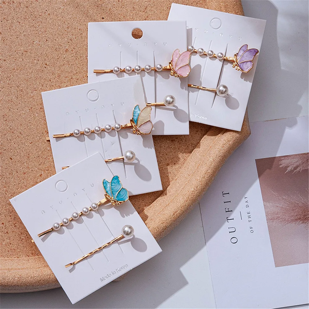 

New Korean Hairpin Girl Sweet Butterfly Pearl Hairpin Bangs Clip Hair Ornament Headdress Women Accessories Gift