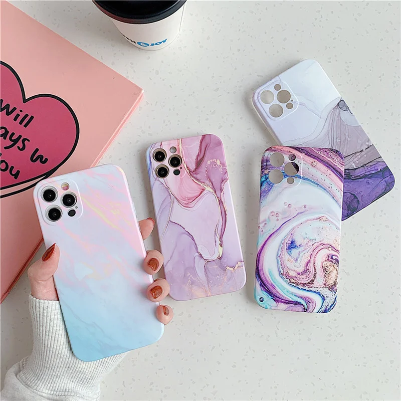 

Marble Stone Square Phone Case For IPhone 11 12 Pro Max X XR Xs Max Soft IMD Silicone Colorful Back Cover For IPhone 7 8 Plus