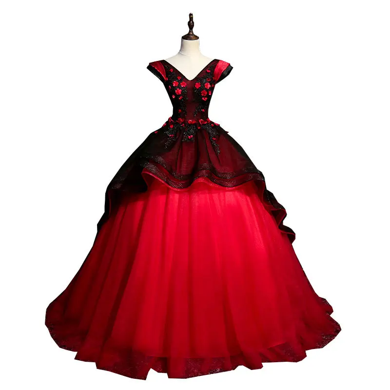 Красные платья с вышивкой для Quinceanera 2019 тюлевые аппликацией 15 летних праздников V