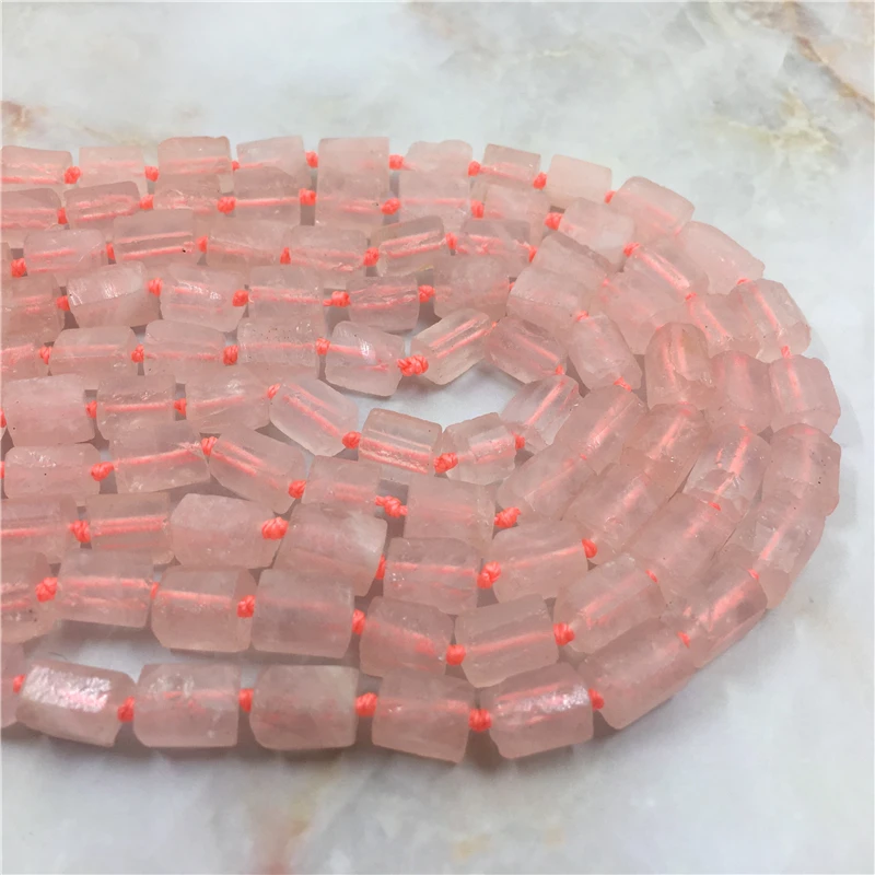 

Natural Stone Crystal Tube Stone Beads ,Rose Quartzs Loose Spacer Beads For DIY Jewelry Making Accessories 15''Inches