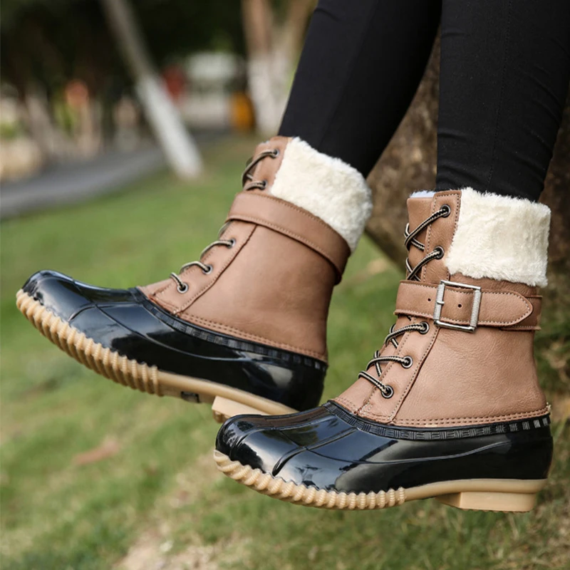 

Retro Locomotive Women Boots with Wool Leather Durable Non-slip Autumn Winter Warm Large Size Motorcycle Boots