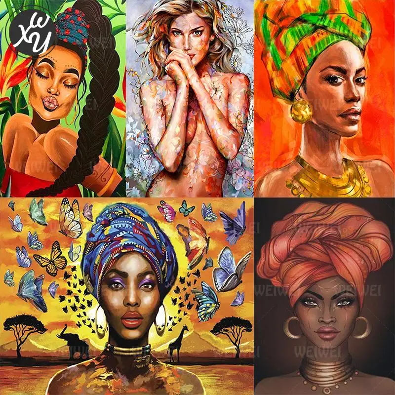 

Cool Lady Diamond Painting Kits for Adults Personality Woman Diamond Mosaic African Woman Diamond Painting Accessories for Decor