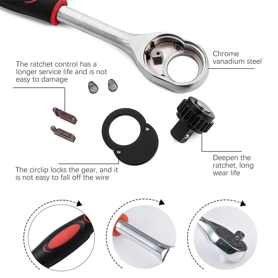 

Ratchet Wrench 1/4" 3/8" 1/2" 24 Teeth Telescopic Ratchet Socket Wrench Tool Plate Ratchet Handle Wrench