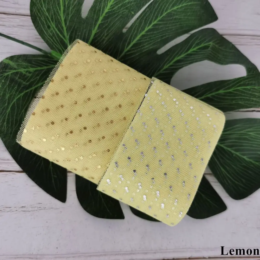 Lemon 6 см, 23 м, блестящая Тюлевая лента в горошек золотистого и серебряного цвета, Тюлевая сетка, тканевые полоски, сделай сам, украшение для волос, Poms Journal, вечерние принадлежности - Цвет: Lemon