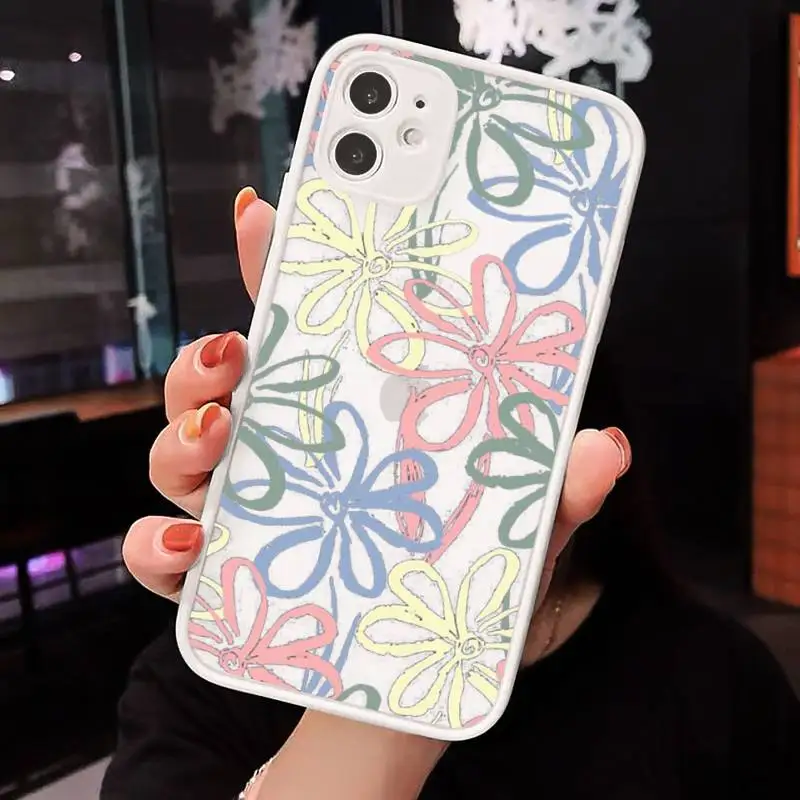 

Phone Case For iPhone 12 11 Mini Pro XR XS Max 7 8 Plus X Cute cartoon daisy flower Matte transparent White Cover
