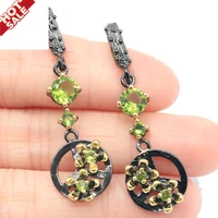 47x13mm unique 5 9g vintage punk style created green peridot violet tanzanite cool black gold silver earrings eye catching