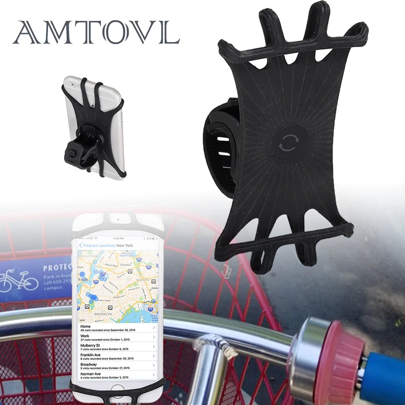 

AMTOVL 360° Handlebar Bracket Stand Bike Phone Holder Bicycle Motorcycle Mobile Silicone Holder For Samsung iPhone Huawei