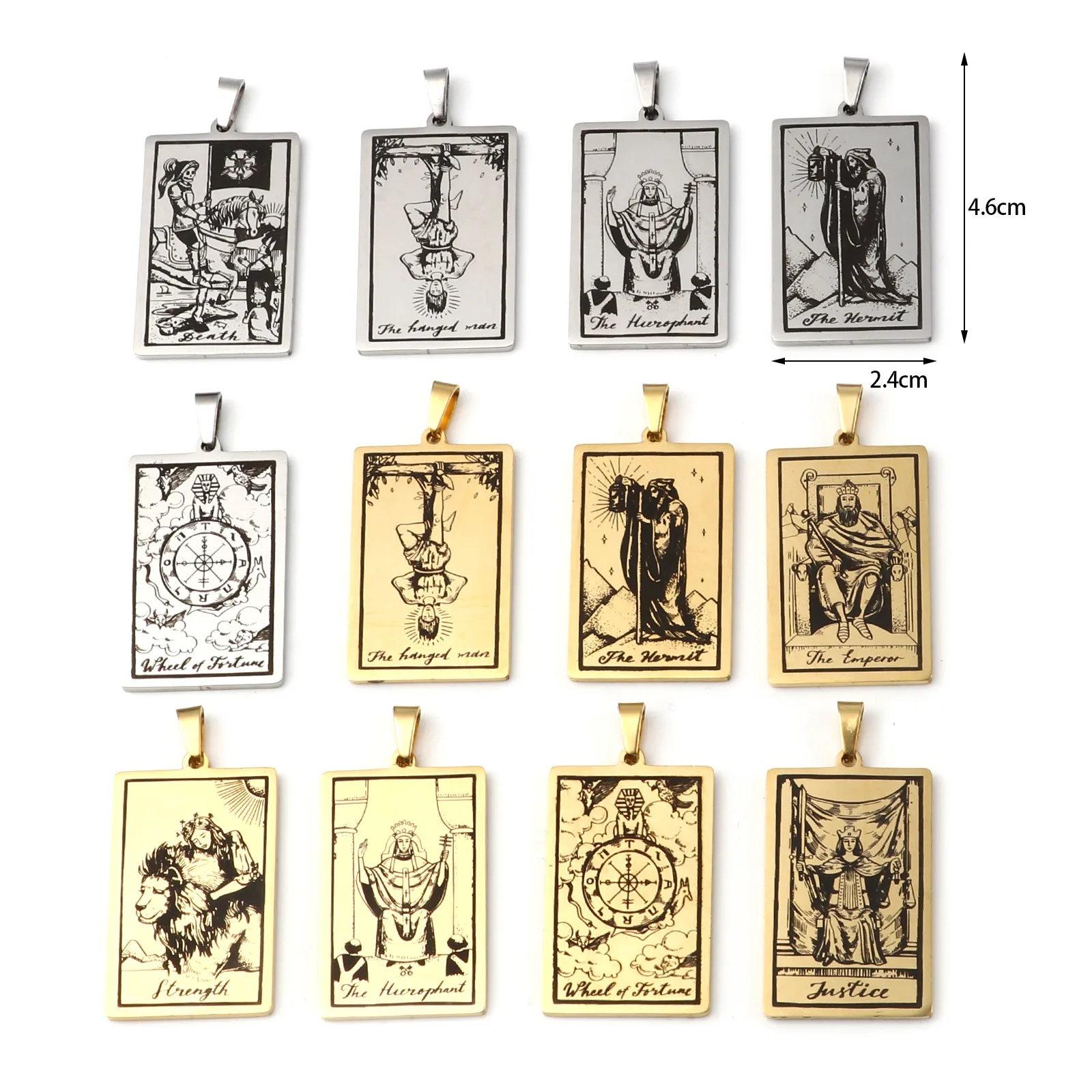 

2021 Fashion Stainless Steel Tarot Pendants With Pinch Clip Rectangle Message For Jewelry Necklace Accessories 46mm x 24mm