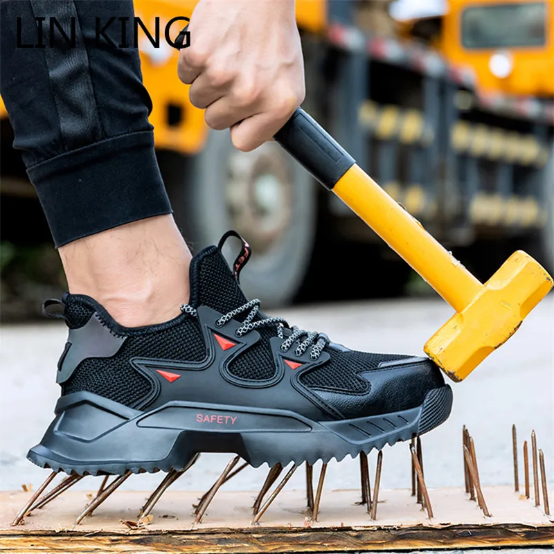 

LIN KING Big Size Mens Work Boots Safety Steel Toe Shoes Anti Smashing Puncture Proof Working Sneakers Anti Slip Man Ankle Botas