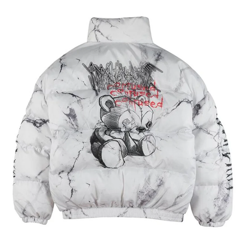 

Parka Down Jacket Japanese Cartoon Graffiti Print Men Winter Padded Jacket Windbreaker Streetwear Harajuku Coat Hip Hop Outwear