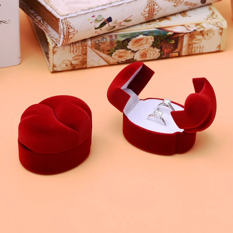 

HOSENG красный бархат кольцо коробка для свадебной церемонии с двойной дверью Романтический фланелевые сережки Ювелирные изделия Чехол HS_436
