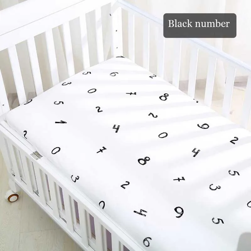 black number sheet 5 шт./компл., детская кроватка с рисунком, комплект для мальчиков и девочек, кровать, бампер и простыня для новорожденных, детская кровать, протектор, подходит для кровати 120x70 см - Цвет: black number sheet
