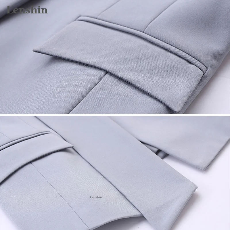 Lenshin формальный ассиметричный серый брючный костюм для женщин рабочая одежда