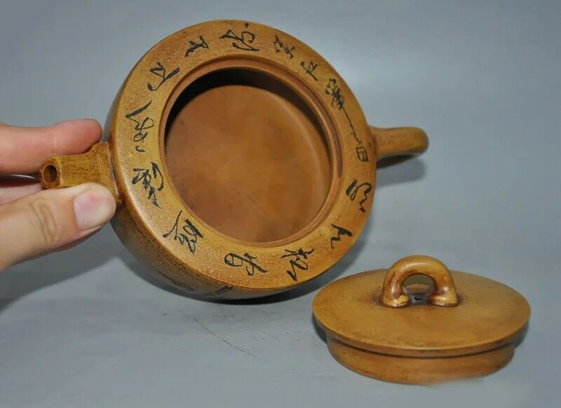 

wedding decoration Old Chinese Yixing Zisha Pottery Carved bamboo calligraphy Teapot pot Tea maker