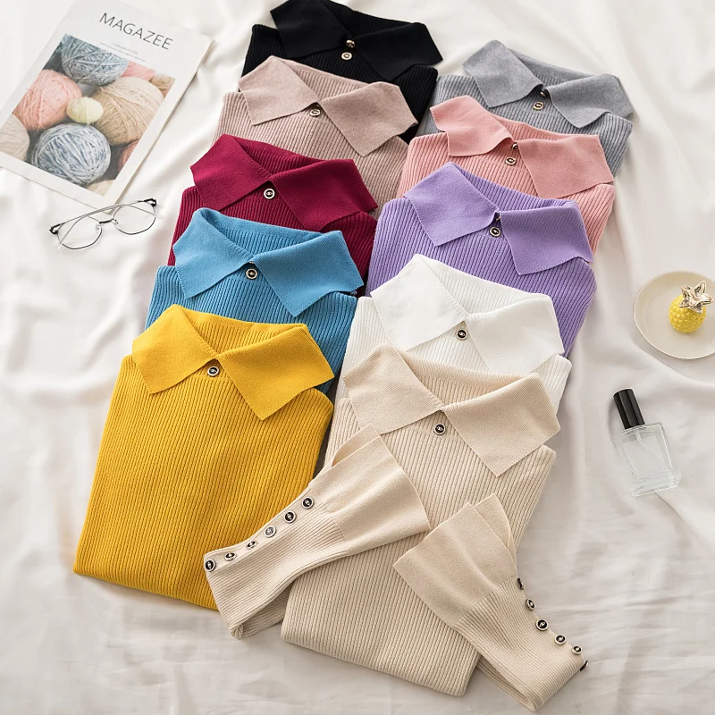 Tuangbiang поло воротник с разрезом расклешенные рукава пуловеры на пуговицах 2021