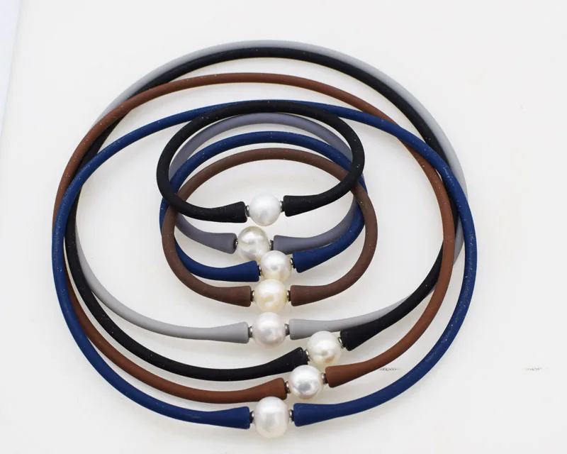 Пресноводный жемчуг около белого 10 11 мм и силиконовый браслет 40 см 19 см|Ювелирные